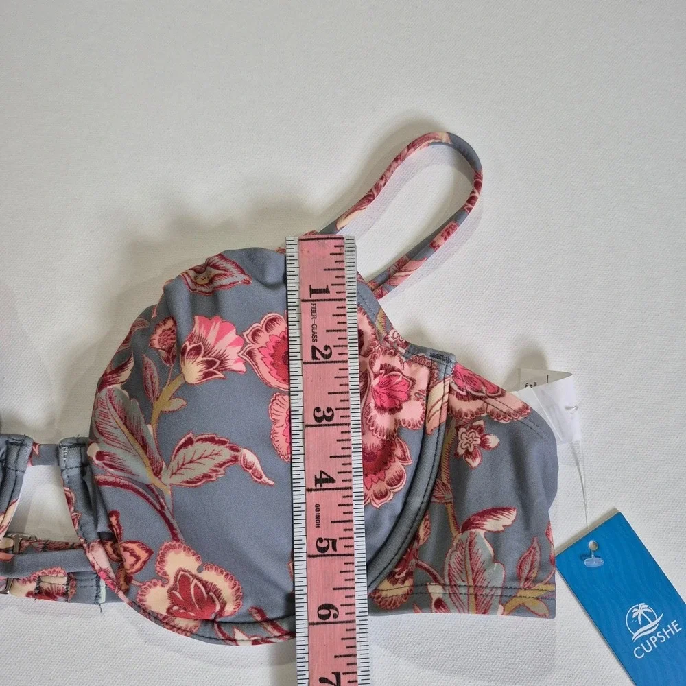 Cupshe Womens Floral Underwire Bikini Set High Waisted Ruffle Grey Pink New‎